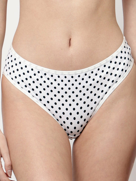 Fancy Mesh Printed Bikini Lacely Panty- Black Dots
