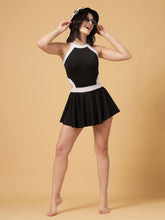 CUKOO Padded Black with White Border Skirted Swimwear