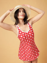 Cukoo Padded One-Piece Red Hearts Print Dot Swimwear for women