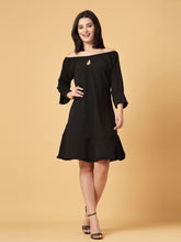 CUKOO Midnight Charm Off-Shoulder Resort Wear Beach Dress – Your Chic Black Vacation Essential!