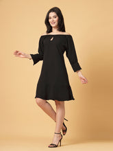 CUKOO Midnight Charm Off-Shoulder Resort Wear Beach Dress – Your Chic Black Vacation Essential!