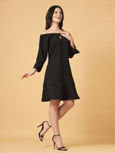 CUKOO Midnight Charm Off-Shoulder Resort Wear Beach Dress – Your Chic Black Vacation Essential!