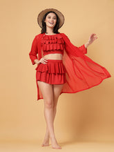 CUKOO Red Sheer Cover-Up Sarong