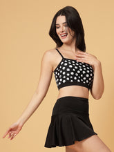 CUKOO Padded Black-White Polka-Dot Two piece Skirtini Swimwear