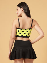 CUKOO Padded Yellow Black Polka-Dot Two piece Skirtini Swimwear