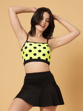 CUKOO Padded Yellow Black Polka-Dot Two piece Skirtini Swimwear