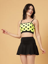 CUKOO Padded Yellow Black Polka-Dot Two piece Skirtini Swimwear