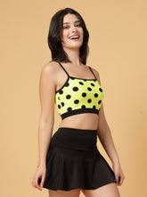 CUKOO Padded Yellow Black Polka-Dot Two piece Skirtini Swimwear