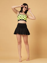 CUKOO Padded Yellow Black Polka-Dot Two piece Skirtini Swimwear