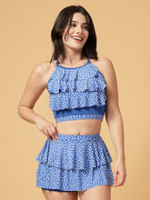 CUKOO Padded Blue Printed Two piece Ruffle Skirtini Swimwear