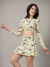 CUKOO Padded Off-White Floral Full Sleeve Skirtini Swimwear