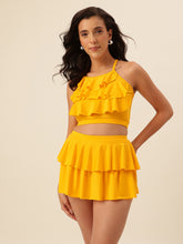 CUKOO Sunshine Yellow Padded Ruffle Two-Piece Skirtini Swimwear