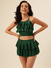 CUKOO Padded Green Two piece Skirtini Swimwear