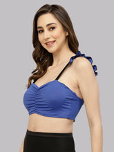 CUKOO Padded Criss Cross Back Blue Swim Top