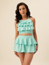 CUKOO Padded Mint-Green Two piece Skirtini Swimwear