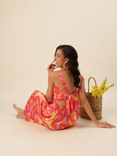 CUKOO Pink & Orange Tropical Print Resort Wear Beach Wear Dress for Women