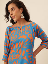 CUKOO Blue & Orange Printed Resort Wear Beach Wear Dress for Women