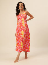 CUKOO Pink & Orange Tropical Print Resort Wear Beach Wear Dress for Women