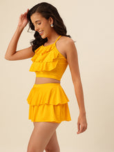 CUKOO Sunshine Yellow Padded Ruffle Two-Piece Skirtini Swimwear