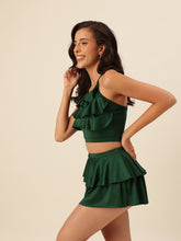 CUKOO Padded Green Two piece Skirtini Swimwear