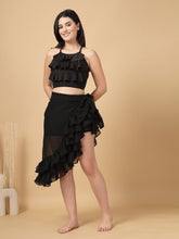 CUKOO Black Ruffled cover up Sarong