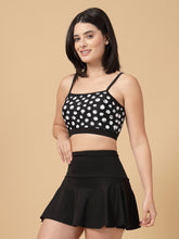 CUKOO Padded Black-White Polka-Dot Two piece Skirtini Swimwear