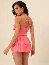 CUKOO Padded Flamingo Pink Two piece Skirtini Swimwear