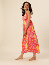 CUKOO Pink & Orange Tropical Print Resort Wear Beach Wear Dress for Women