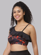 CUKOO Padded Black Printed Frill Swim Top