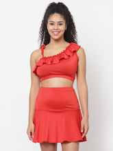 CUKOO Padded Red Two piece Skirtini Swimwear