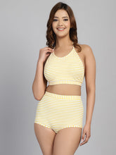 CUKOO Padded Yellow Striped Two piece Tankini Swimwear