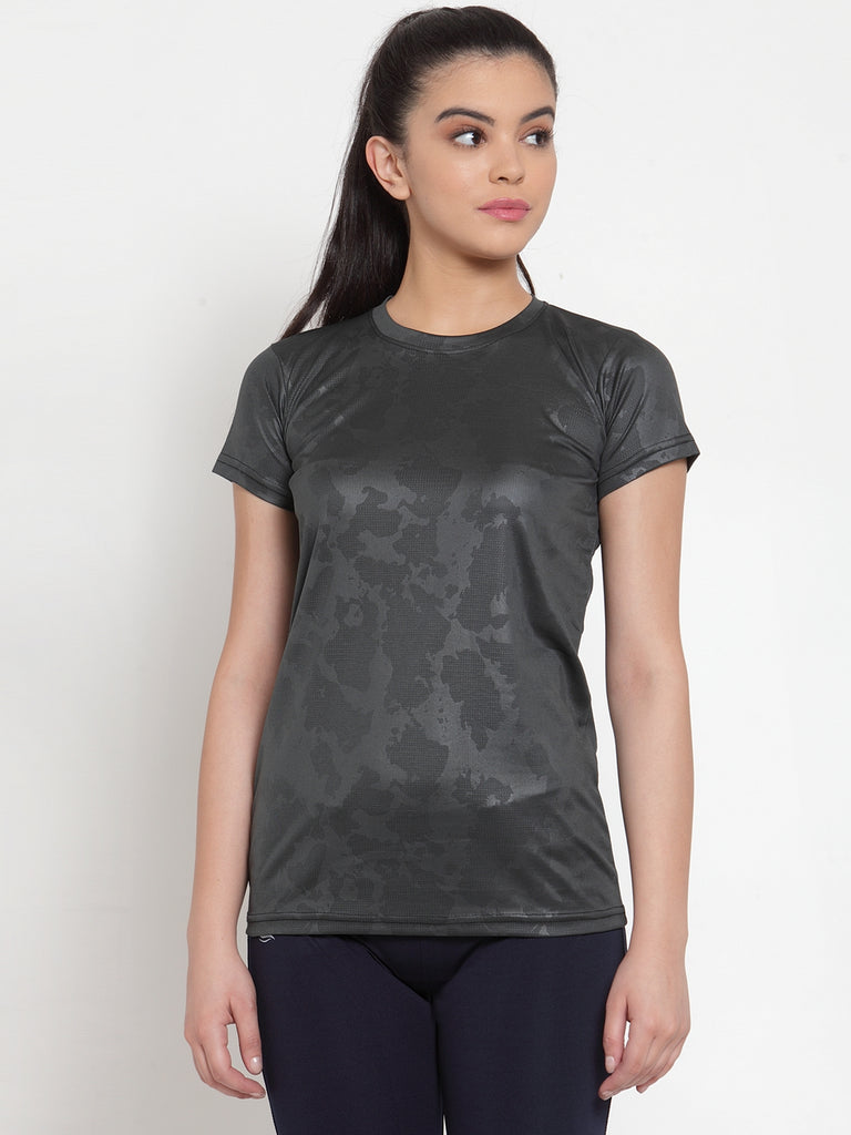 Cukoo Women Grey Nylon One Piece Gym Wear/ Active Wear T-Shirt –