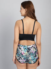 CUKOO Padded Black Floral Two piece Tankini Swimwear