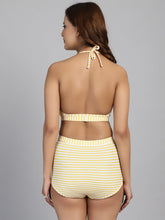 CUKOO Padded Yellow Striped Two piece Tankini Swimwear