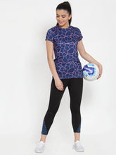 Cukoo Active Wear: Ink Blue Abstract Pattern Round Neck T-shirt for Women - Cukoo 