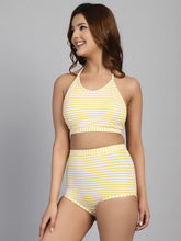 CUKOO Padded Yellow Striped Two piece Tankini Swimwear