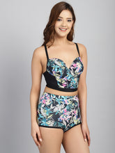 CUKOO Padded Black Floral Two piece Tankini Swimwear