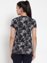 Cukoo Active Wear: Black and Grey Printed Short- Sleeve T-Shirt for Women - Cukoo 