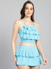 CUKOO Padded Frilly Blue Skirtini Swimwear