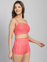 CUKOO Padded Red Striped Two piece Tankini Swimwear